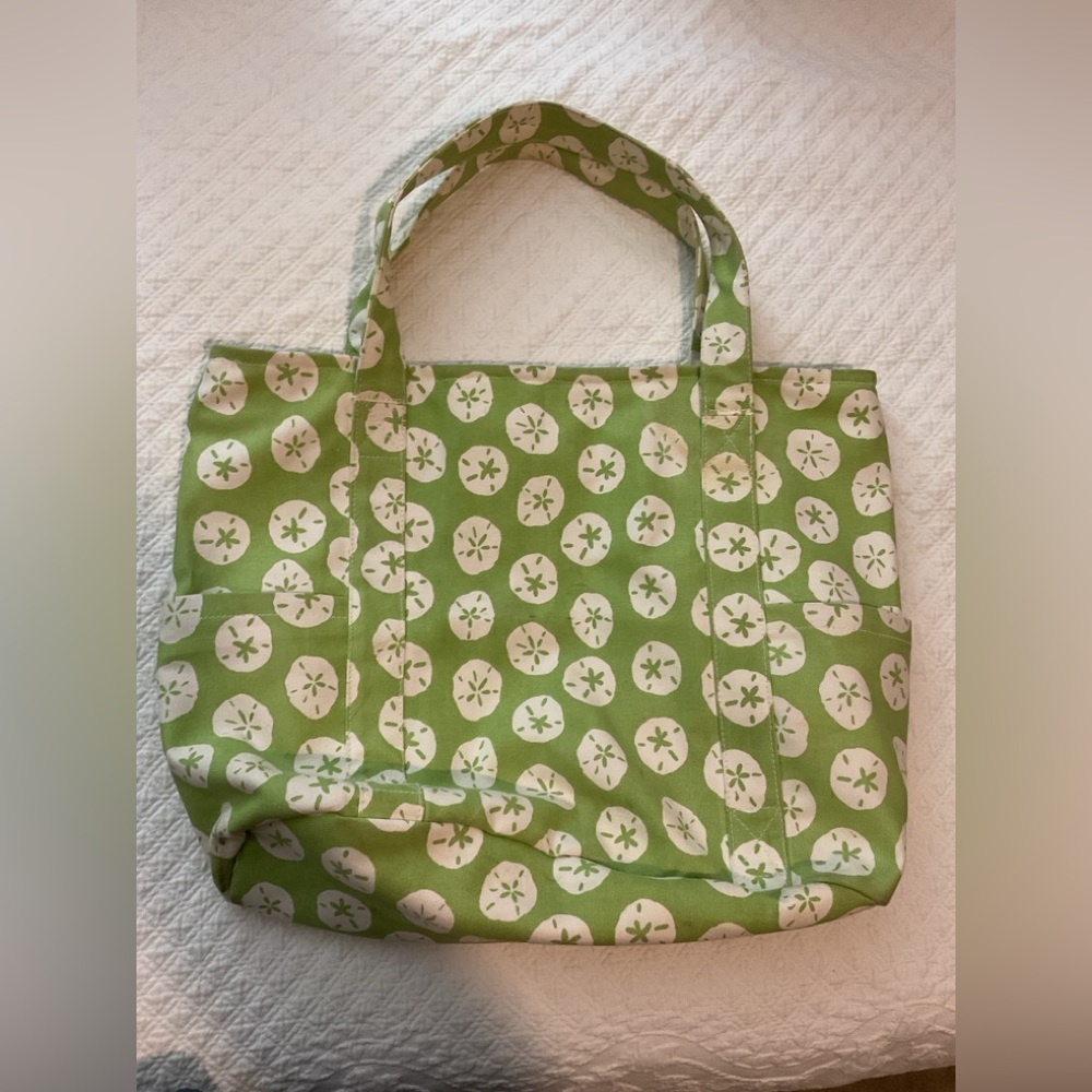 Garnet Hill Green Patterned Tote Bag
